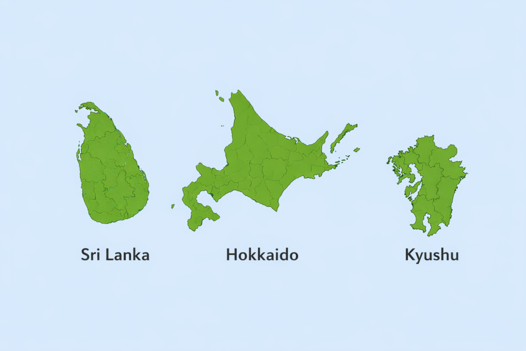 スリランカの大きさを北海道や九州と比較