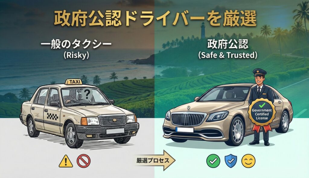 ランカトリップは政府公認ドライバーを手配