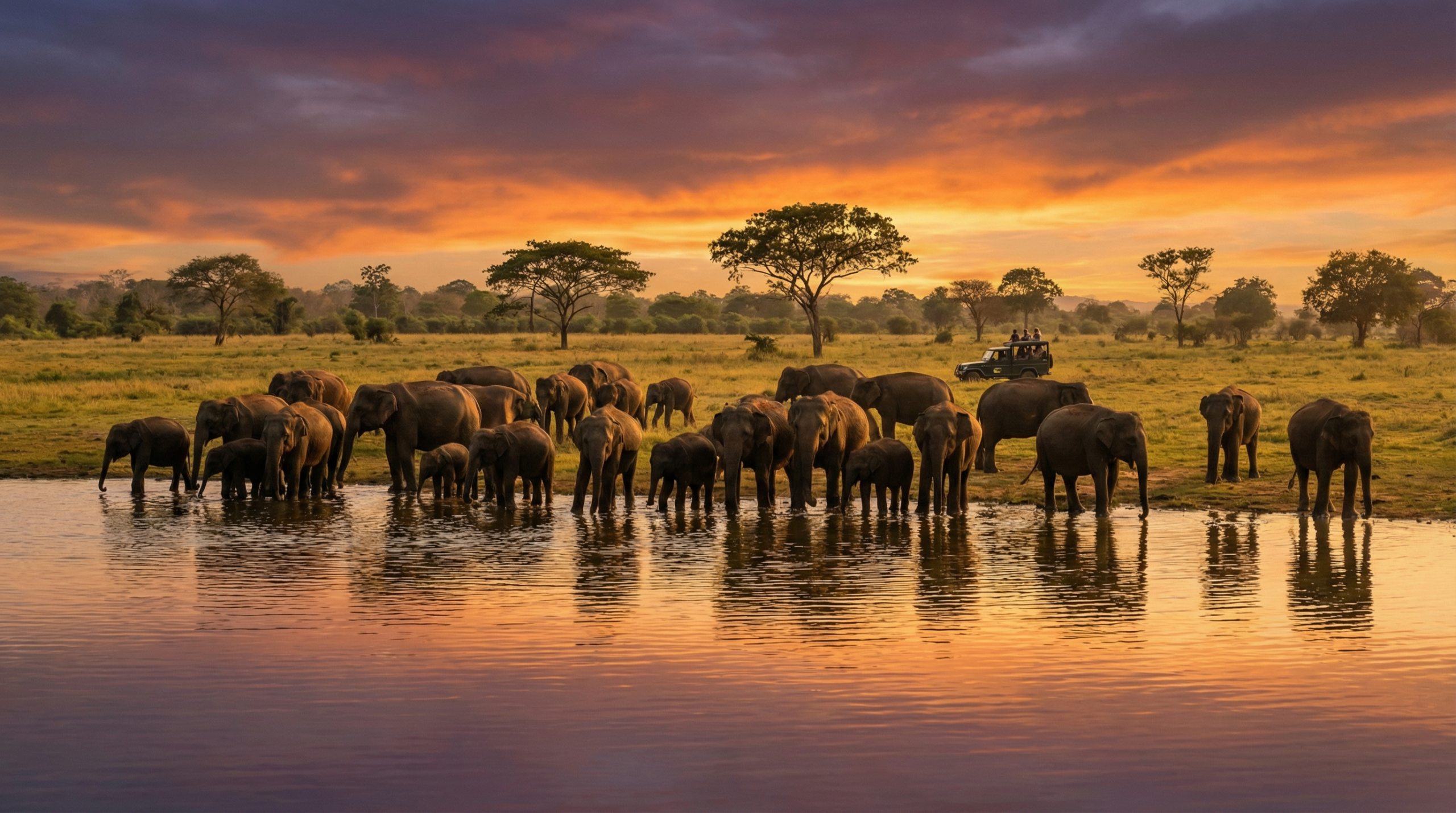 ウダワラウェ国立公園の野生のゾウの群れ