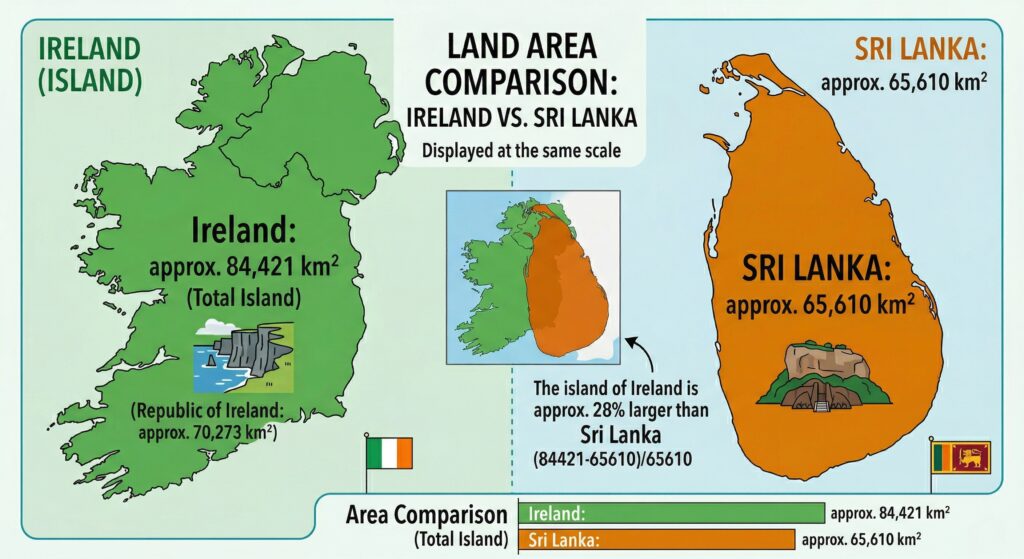 Land area comparison Ireland vs Sri Lanka