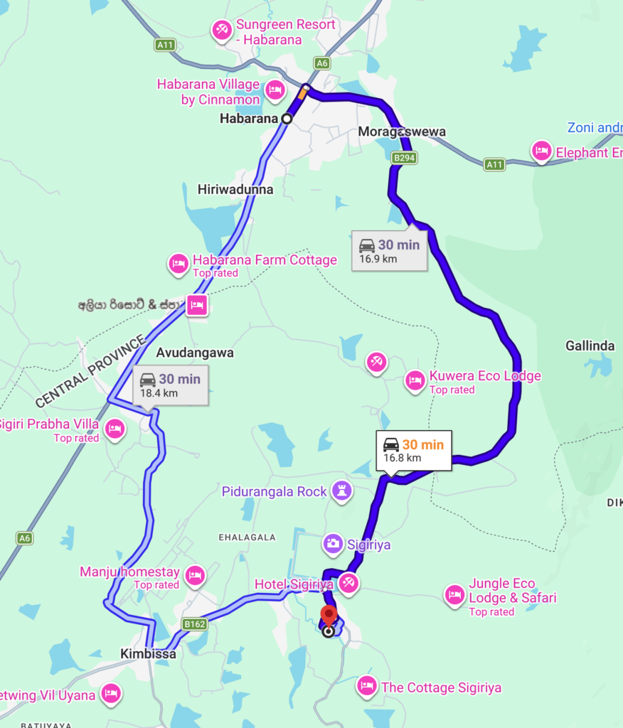 Habarana to Sigiriya rock by car