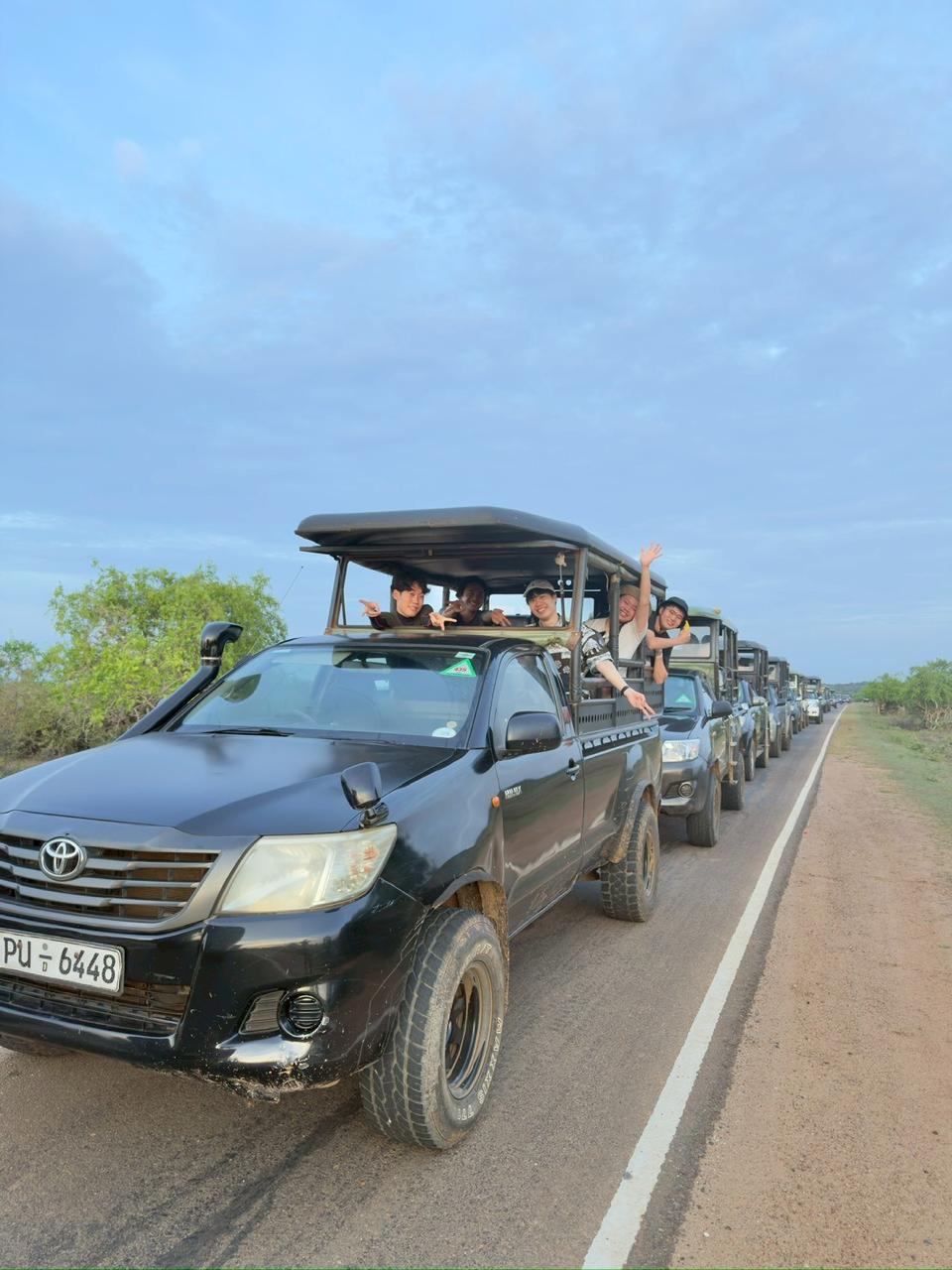 Yala National Park safari jeep line during a two week Sri Lanka itinerary